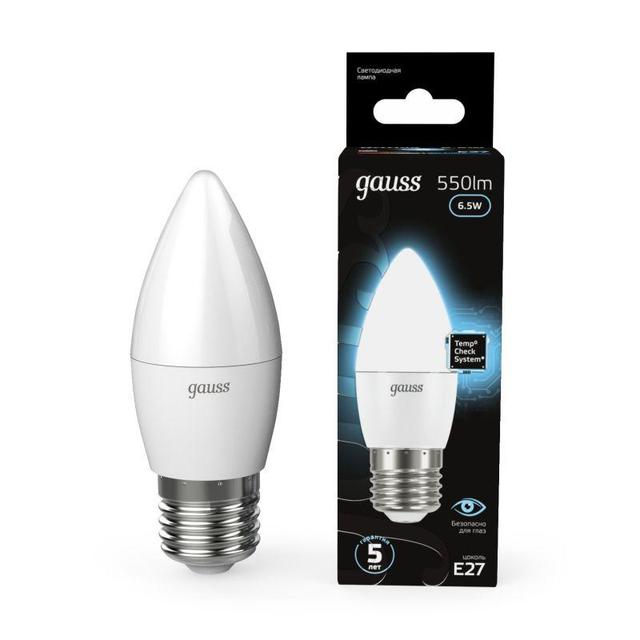 Лампа светодиодная Black 6.5Вт свеча 4100К нейтр. бел. E27 550лм GAUSS 103102207