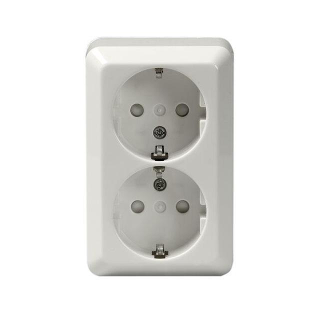 Розетка 2-м ОП Jussi 16А IP21 250В с заземл. Double Schuko винт. клеммы бел. ABB 2TKA000758G1