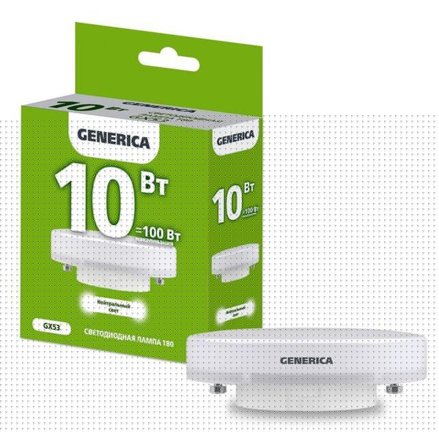 Лампа светодиодная T80 10Вт таблетка 4000К GX53 230В GENERICA LL-T80-10-230-40-GX53-G