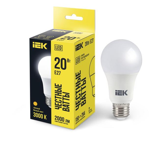 Лампа светодиодная ECO A60 20Вт грушевидная 230В 3000К E27 IEK LLE-A60-20-230-30-E27