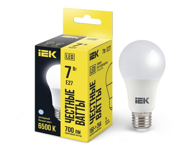 Лампа светодиодная ECO A60 7Вт грушевидная 230В 6500К E27 IEK LLE-A60-7-230-65-E27