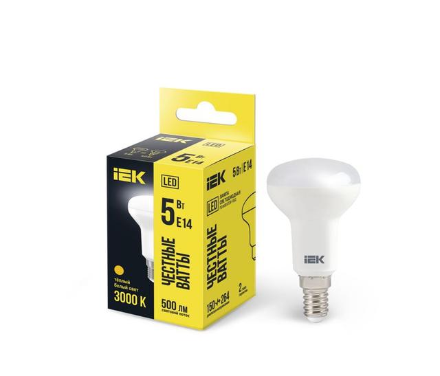 Лампа светодиодная ECO R50 5Вт 3000К тепл. бел. E14 450лм 230-240В IEK LLE-R50-5-230-30-E14