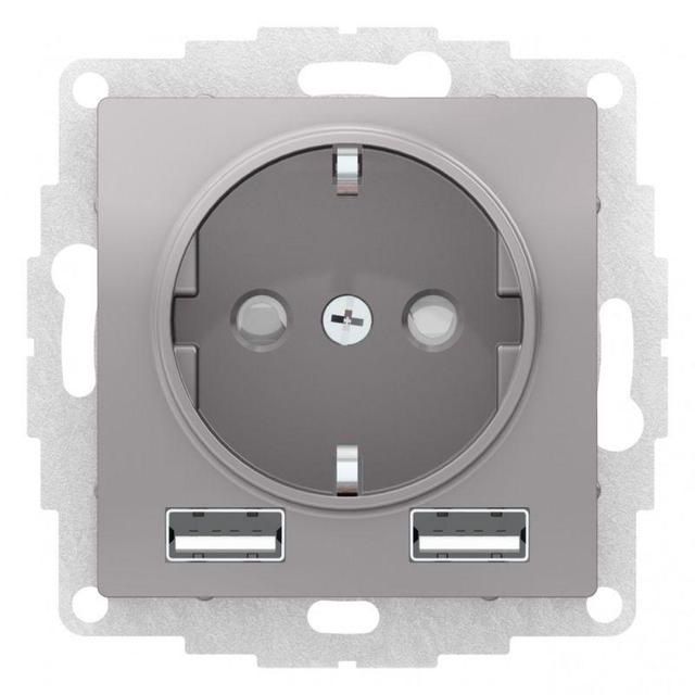 Розетка 1-м СП AtlasDesign 16А IP20 с 2-мя заряд. устройствами USB тип A+A 5В/2.4А 2х5В/1.2А механизм алюм. SE ATN000330