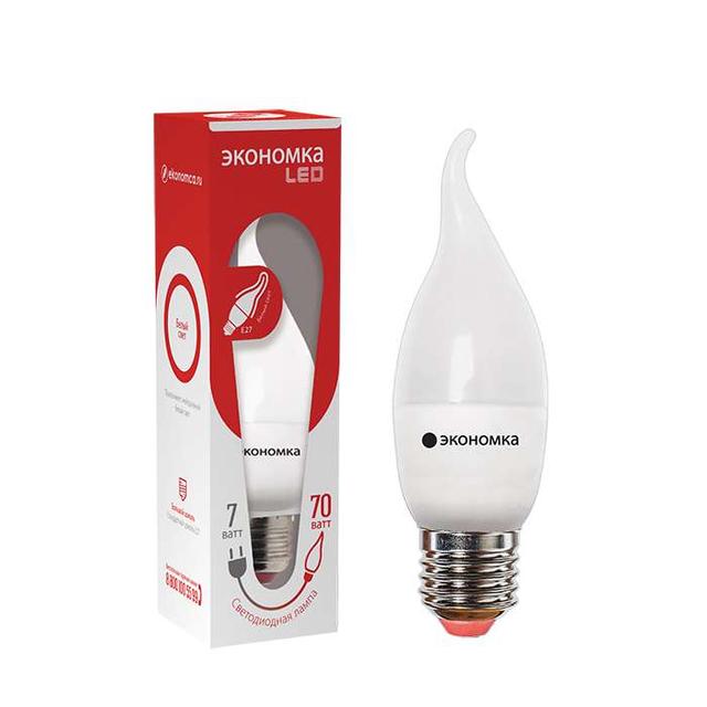 Лампа светодиодная CW 7Вт свеча на ветру 4500К бел. E27 560лм 220-240В ЭКОНОМКА Eco_LED7wCWE2745
