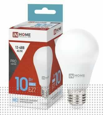Лампа светодиодная низковольтная LED-MO-PRO 10Вт грушевидная матовая 6500К холод. бел. E27 900лм 12-48В IN HOME 4690612038056