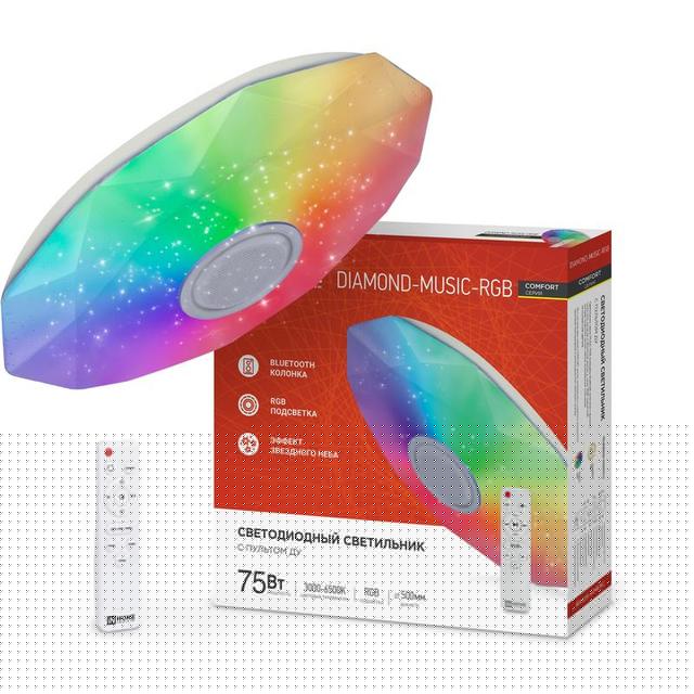 Светильник светодиодный COMFORT DIAMOND-MUSIC-RGB 75Вт 230В 3000-6500К 6000лм 500х100мм с пультом ДУ IN HOME 4690612044590