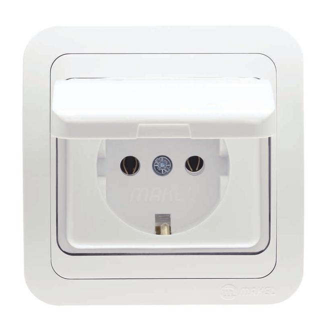 Розетка 1-м СП Mimoza 16А IP20 с крышкой керамика бел./бел. Makel 12009