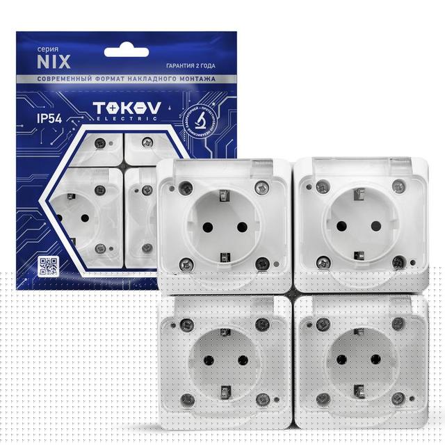 Розетка 4-м ОП Nix 16А IP54 250В с заземл. с прозр. крышкой бел. TOKOV ELECTRIC TKE-NX-R4Z-C01T-IP54